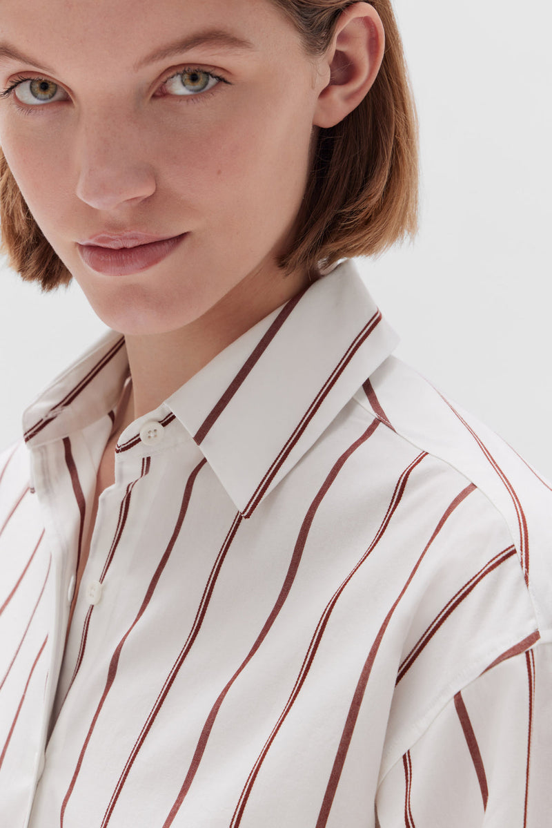 Everyday Poplin Shirt - Assembly Label - Sumac Stripe - Close Up