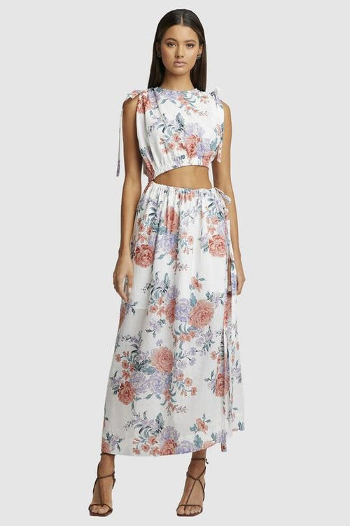 Moma Gathered Cut Out Maxi Dress by SOFIA The Label - Jewel Floral