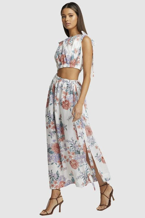Moma Gathered Cut Out Maxi Dress by SOFIA The Label - Jewel Floral - Side