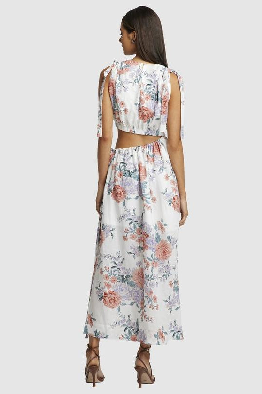 Moma Gathered Cut Out Maxi Dress by SOFIA The Label - Jewel Floral - Back