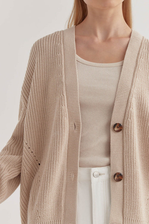 Bria Cotton Cardigan by Assembly Label - Stone - Close Up