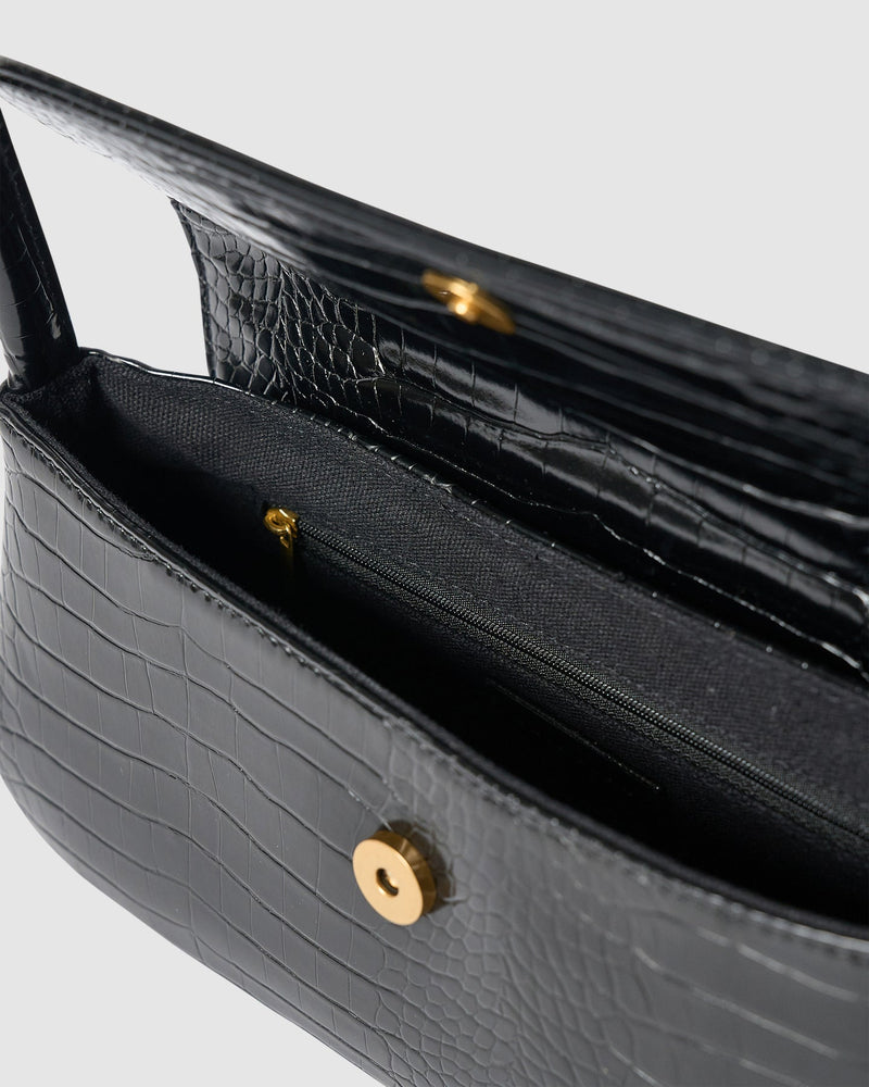 Camille Bag By Brie Leon - Black Brushed Croc - Interior