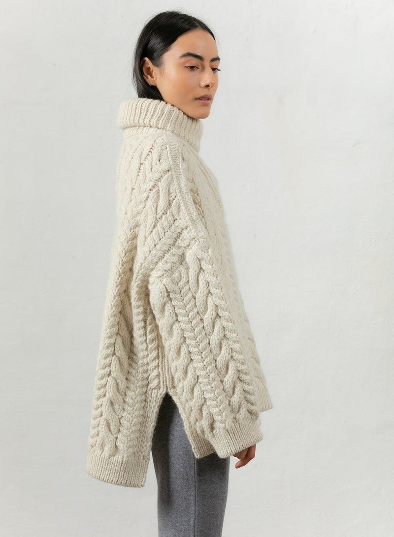 Cable Zip Up Jumper by Mr Mittens - Cream - Side