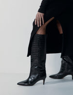 Sloane Knee High Boot by La Tribe - Black Croc - Side