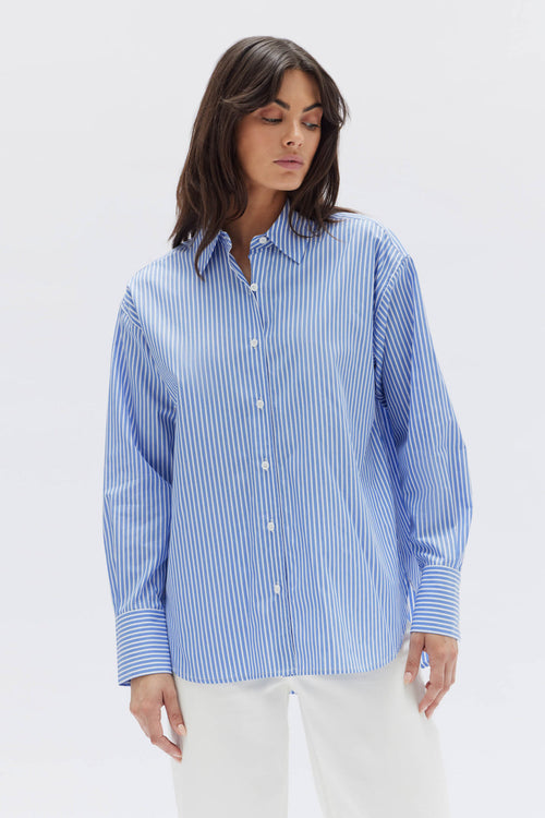 Signature Poplin Shirt by Assembly Label - Blue White Stripe