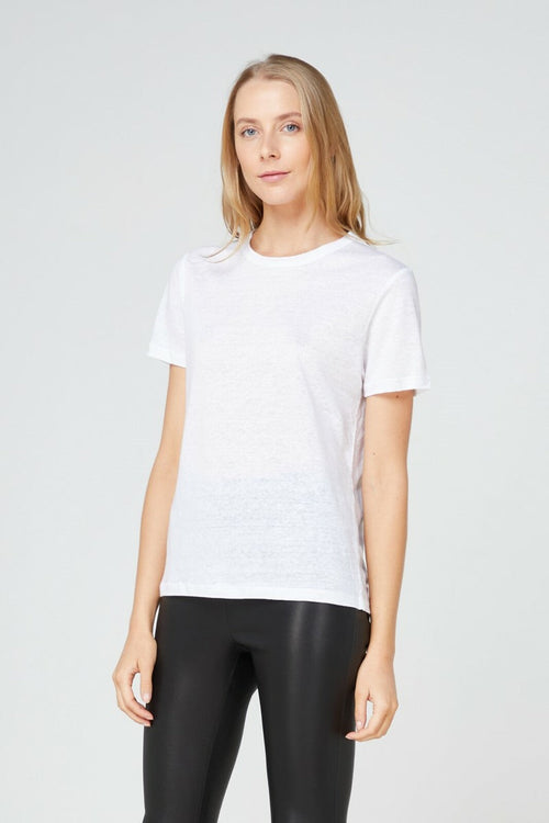EC Linen Crew Neck Tee 2.0 by Elka Collective - White - Close Up