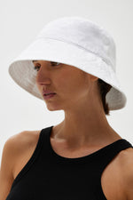 Linen Bucket Hat by Assembly Label - White - Worn