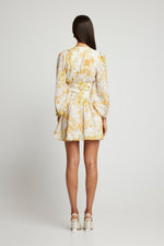 Capri Long Sleeve Mini Dress by SOFIA The Label -Yellow Floral - Back