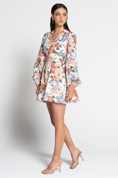Capri Long Sleeve Mini Dress by SOFIA The Label - Botanical - Side