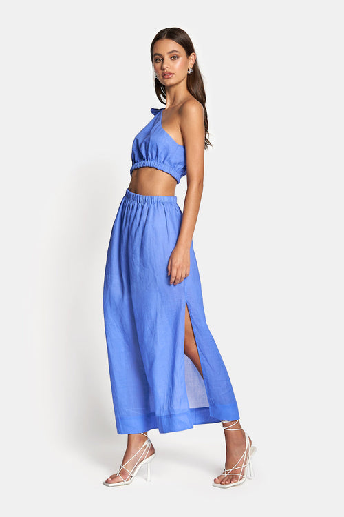 Sienna One Shoulder Cut Out Midi Dress by SOFIA The Label - Royal Blue - Side