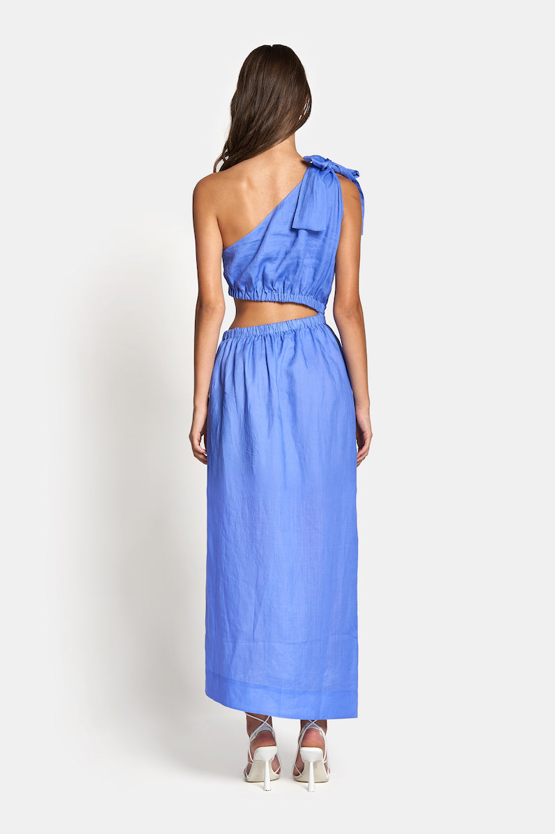 Sienna One Shoulder Cut Out Midi Dress by SOFIA The Label - Royal Blue - Back