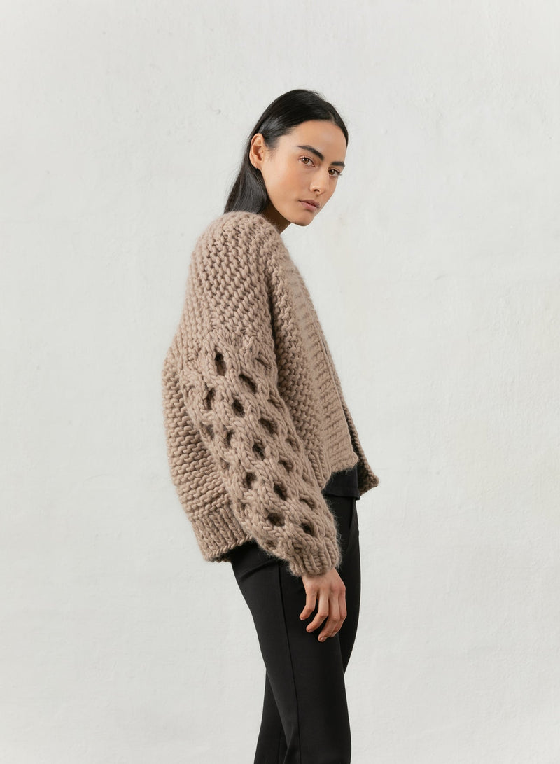 Chunky Honey Bomber by Mr Mittens - Warm Taupe - Sleeve